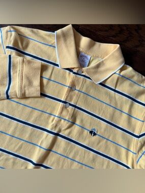 Brooks Brothers Men’s Polo Shirt Long Sleeve Med Original Fit Yellow/Blue Stripe